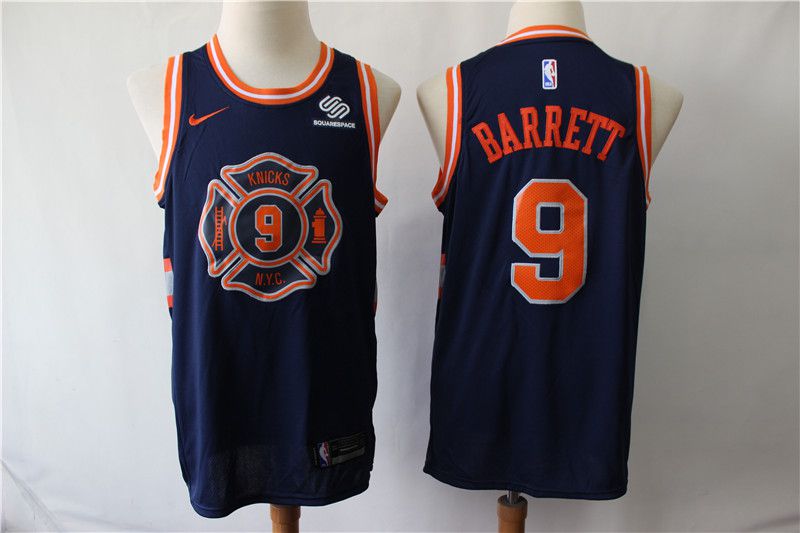 Men New York Knicks 9 Barrett Blue City Edition Game Nike NBA Jerseys